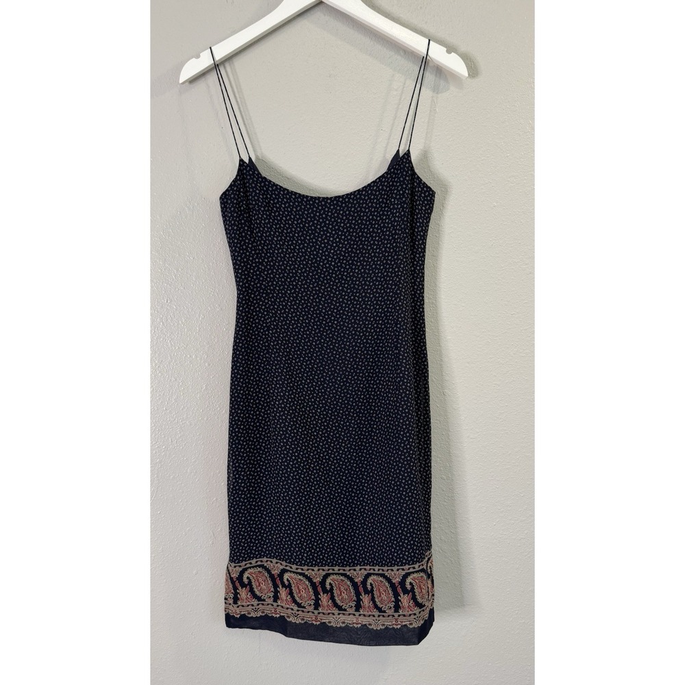 Ralph Lauren 100% Silk Paisley Border Slip Dress Navy Boho Minimalist Size 2